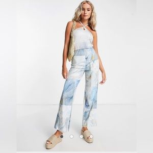 Monki Halter-neck Jumpsuit in blue tie-dye
